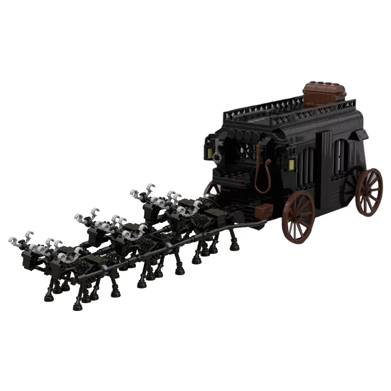 

Medieval Prisoner Carriage Skeleton Ghost Wagon With Six Pulling Horses Viehcle Building Block Set Brick Toys Kids Boy's Gifts
