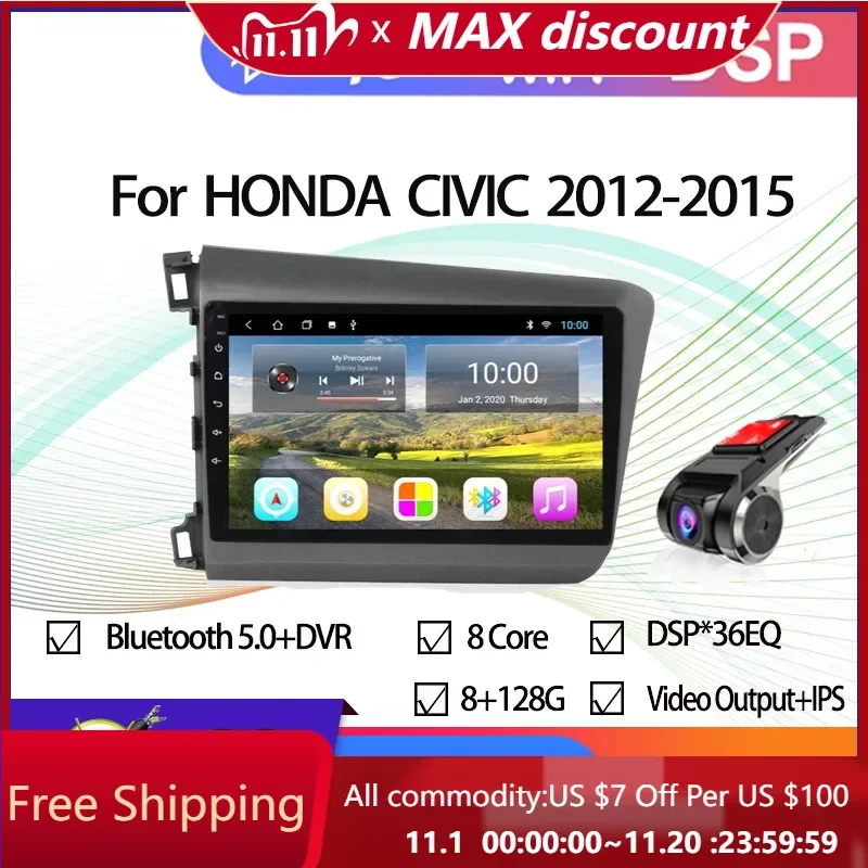 

4 Гб + 64 ГБ Android 11 Автомобильная GPS-навигация для HONDA CIVIC 2012-2015 автомобильное радио стерео с MirrorLink BT Поддержка USB DVR