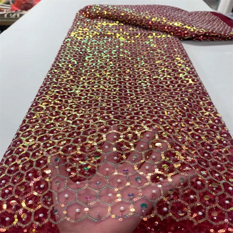 

African Lace 2023 Pearls High Quality Lace Hot Sale Embroidery French Tulle Lace Fabric Nigerian Lace For Wedding Dress CD12251