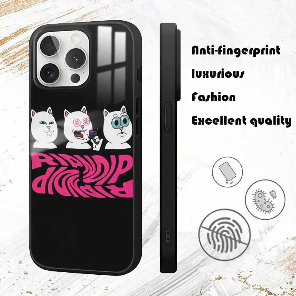 Funny R-RipndipS CAT Phone Case For iPhone 16 15 14 13 12 11 Pro Max Plus Mini PC Fashion High Quality mirror phone case
