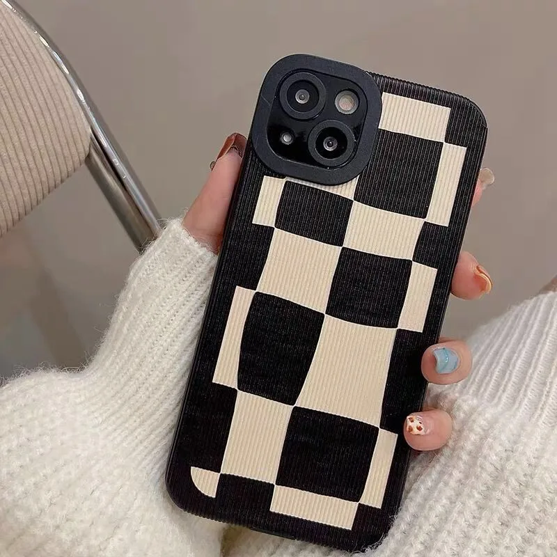 

Luxury chessboard striped shockproof phone case for iphone 13 mini 12 pro max xs back cover for iphone 11 xr x 7 8 se2