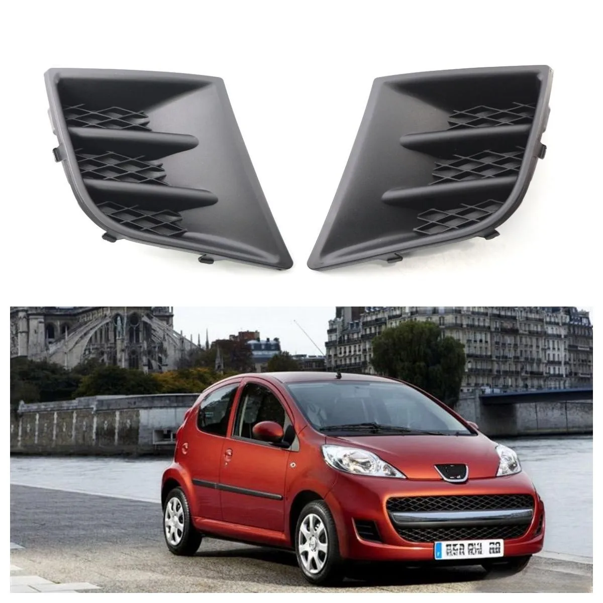 

Pair Left & Right Side Front Bumper Fog Grille Grill No Light Hole 7422A8 7422A9 Parts Accessories For Peugeot 107 2009-2012