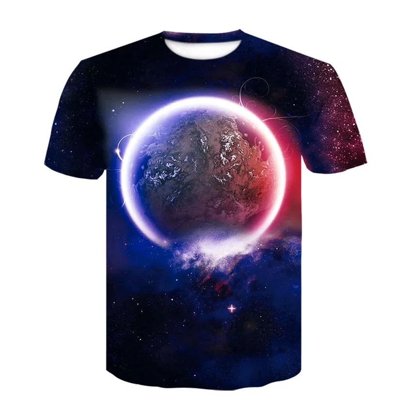 

2023 summer Creative 3D galaxy earth print men's stylish casual T-shirt summer breathable round neck short sleeve T-shirt