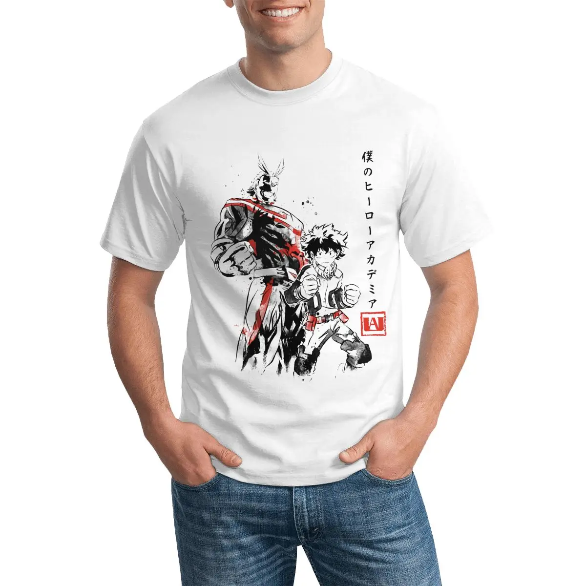

Футболки с изображением героев мультфильма героев Академии Sumi-e All Might (2), крутая футболка с круглым вырезом, Классические мужские пляжные То...