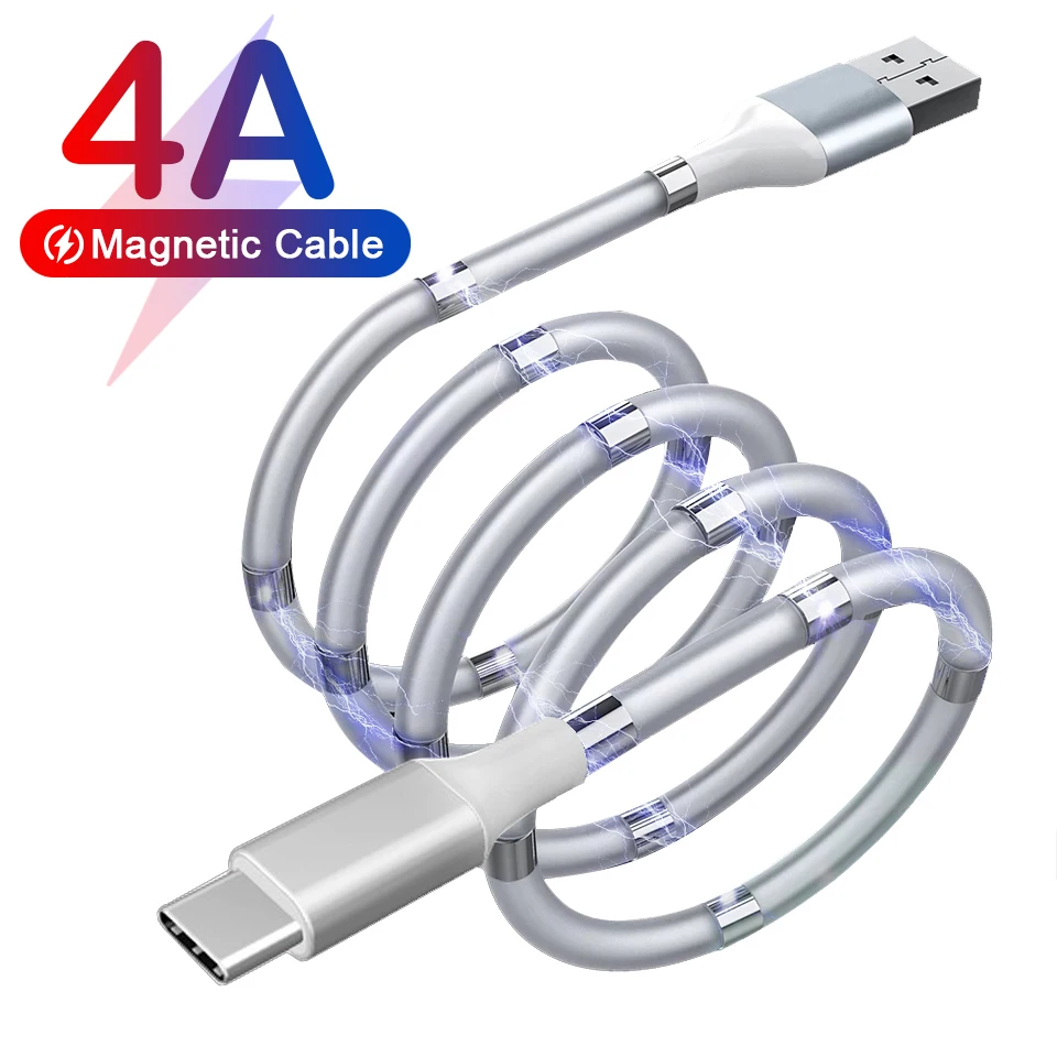 

For Samsung S22 Ultra Xiaomi Redmi Magnetic Data Sync Cord Rope Fast Charging 4A USB Cable For Type C Micro Charger Accessories