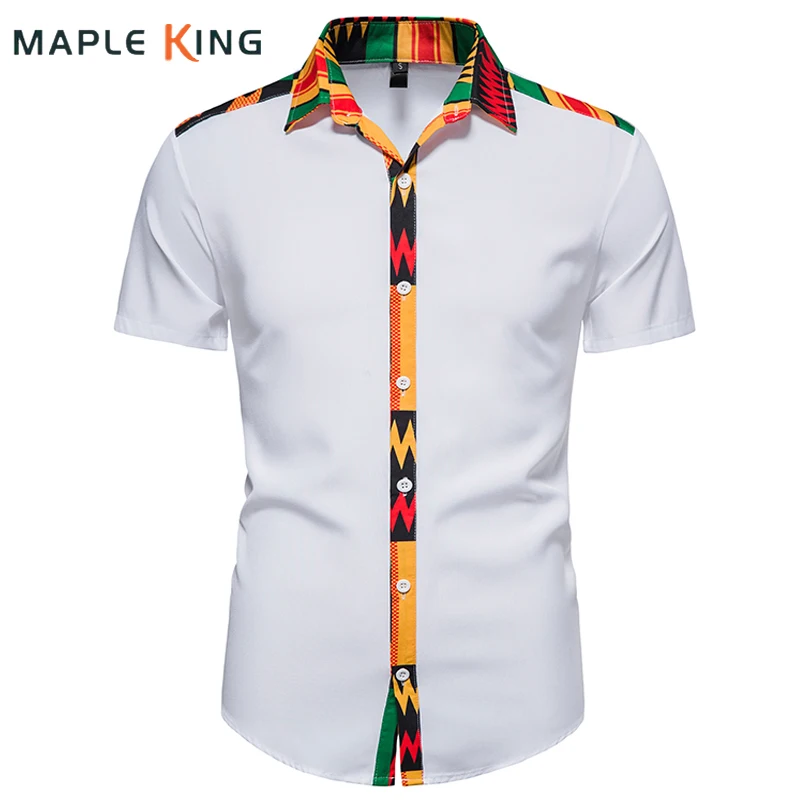 

Vintage Short Sleeve Shirt Men African Geometry Printed Chemise Pour Homme De Luxe Camisa Social Blusa Masculina Mens Streetwear