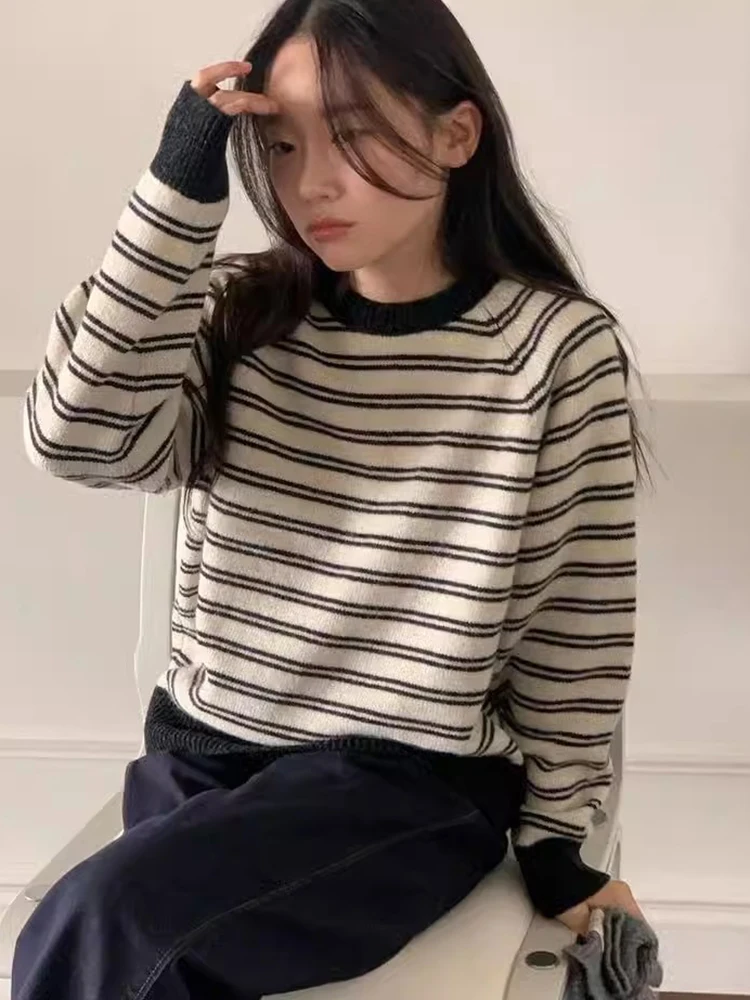 Южная Корея Шикарный осенне-зимний ретро-стиль с круглым вырезом контрастного