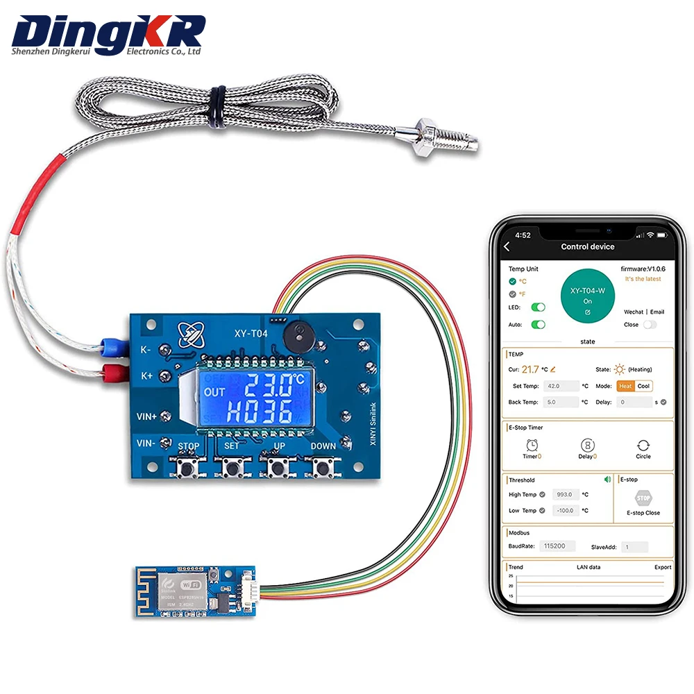 Регулятор температуры с Wi-Fi, цифровой модуль термостата K-типа с ЖК-дисплеем, релейный переключатель, дистанционное управление с помощью приложения, MODBUS, 10 А, постоянный ток 6-30 в