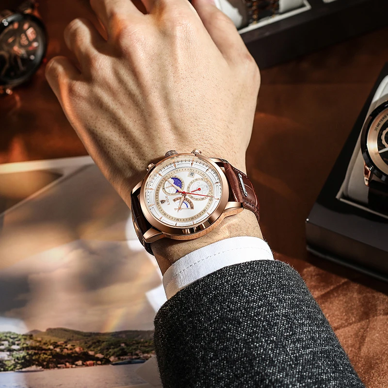 Часы наручные LIGE Мужские кварцевые брендовые Роскошные деловые модные