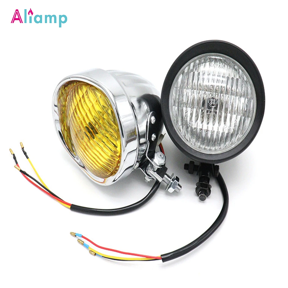 

H4 Headlight Warm Light Retro Lighting Lamp Diameter 12cm 12V Metal Iron Shell Yellow Glass Style Universal for Halle Motorcycle