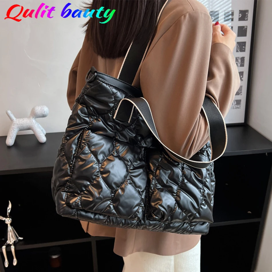 

Зимняя простая женская сумка с подкладкой, Высококачественная пуховая ткань, сумка-мессенджер через плечо с несколькими карманами, кошельк...