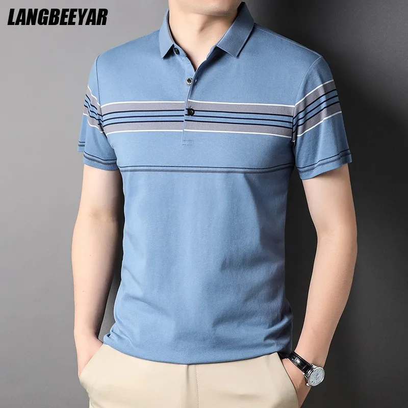 

Top Grade 100% Cotton New Brand Designer Polo Shirt Men Striped Summer Regular Short Sleeve Casual Tops Fashions Clothes Men