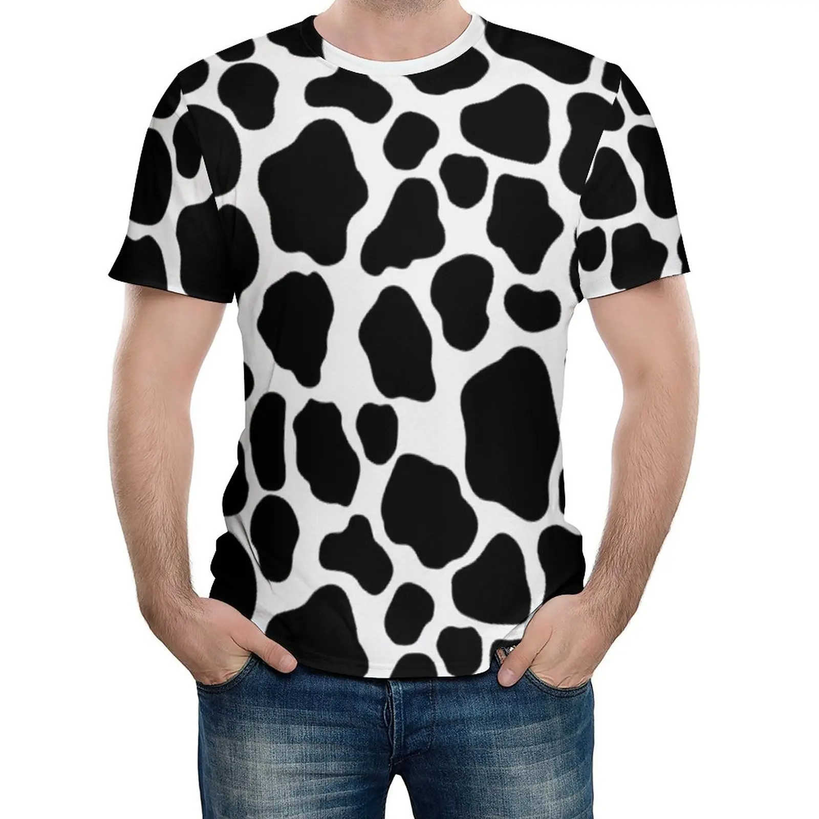 

Black And White Cow Print T-Shirt Cow Pattern Spots Animal Cool T-Shirts Men Streetwear Tshirt Summer Short Sleeve Design Tops