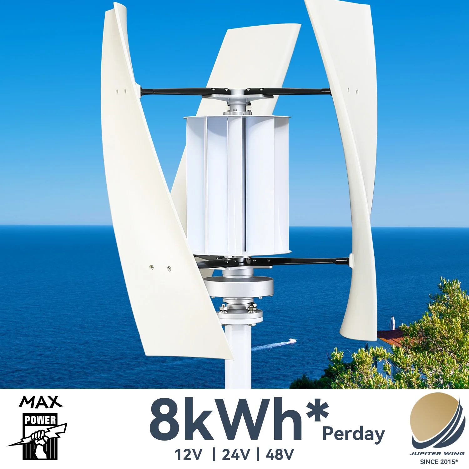 

【No Fake Wattage】Jupiterwing Vertical Wind Turbine High Efficiency Windmill With Hybrid Solar System, 3 Blades 800W Maximum