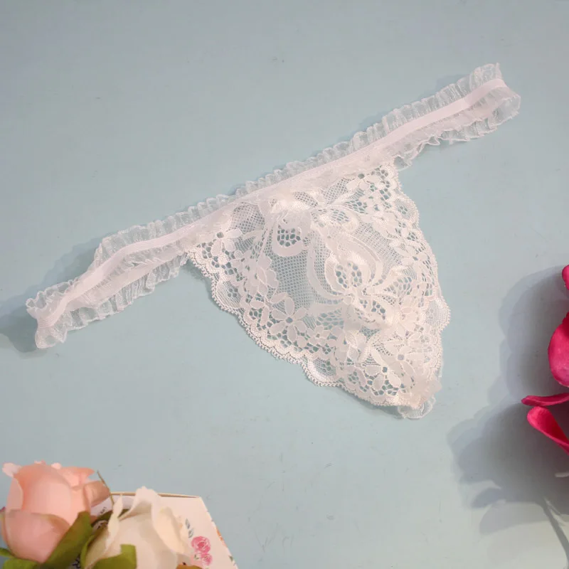 

Sexy Lace Men's Thong Can Hold Retro Hollow Pattern Sexy Underwear Women's See-through T-Type Pants Full Transparent