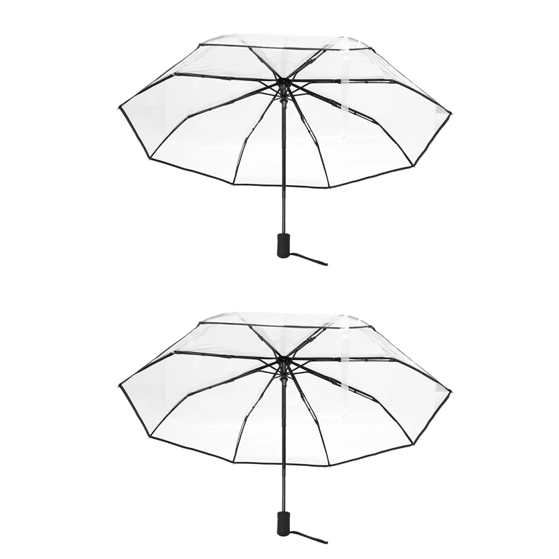 

2X Transparent Umbrella Automatic Umbrella Rain Women Men Sun Rain Auto Umbrella Compact Folding Windproof Style