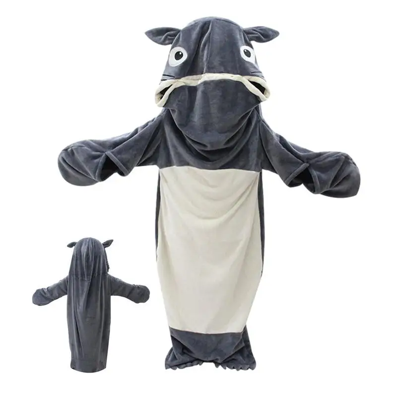 

Hooded Sleep Blanket Sleep Party Winter Blanket For Performance Cosplay Dress-Ups Sleepovers Cat Flannel Hoodie Jumpsuit Blanket