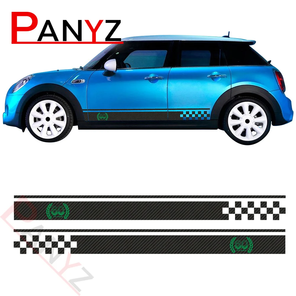 

2pcs Car Door Side Skirt Stripes Stickers 60years Checkered Vinyl Decal For MINI Cooper S Countryman Clubman F54 F55 F56 F57 F60
