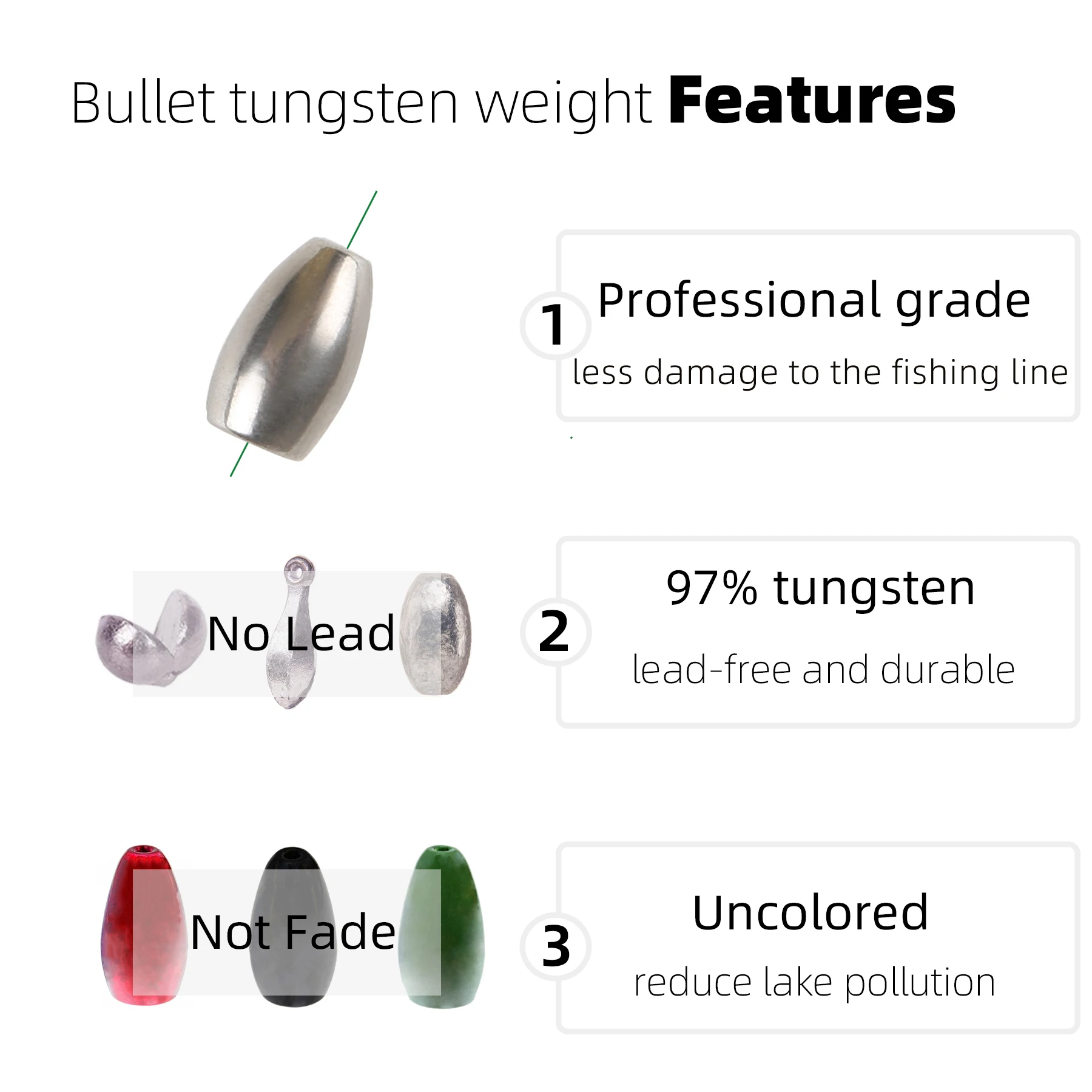 GYE 5/10 Pcs Tungsten Bullet Worm Weights Fishing Tackle Accessory for Texas Carolina Ned Neko Wracky Rig Bass Trout |