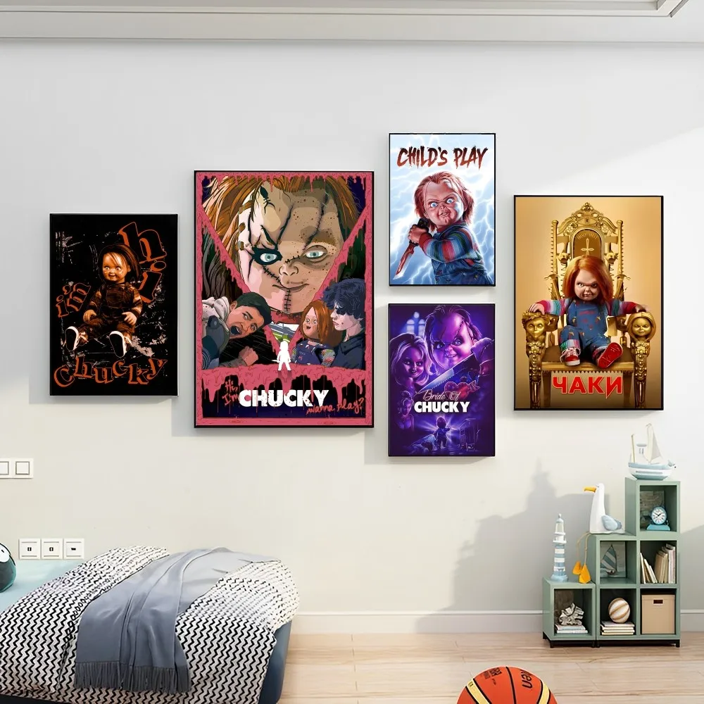 

Classic Chucky Horror Movie Poster Self-adhesive Art Poster Retro Kraft Paper Sticker DIY Room Bar Cafe Vintage Decorative