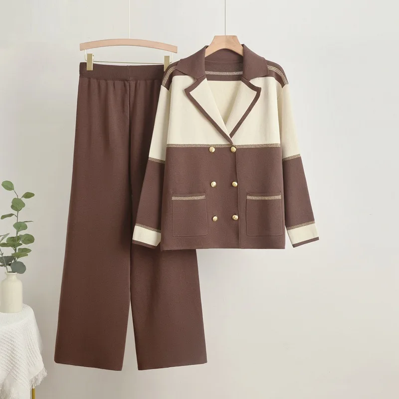 Элегантный деловой женский вязаный комплект из 2 предметов осенне-зимний