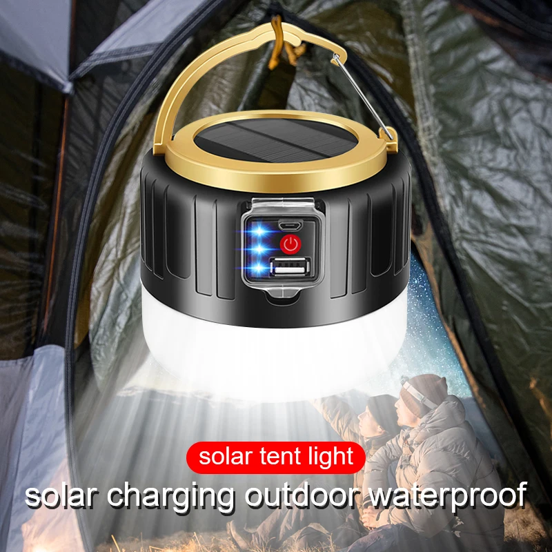 

LED Solar Camping Light USB Rechargeable Bulb Outdoor Tent Lamp Portable Lantern Night Emergency Bulb Flashlight BBQ Hiking Tool