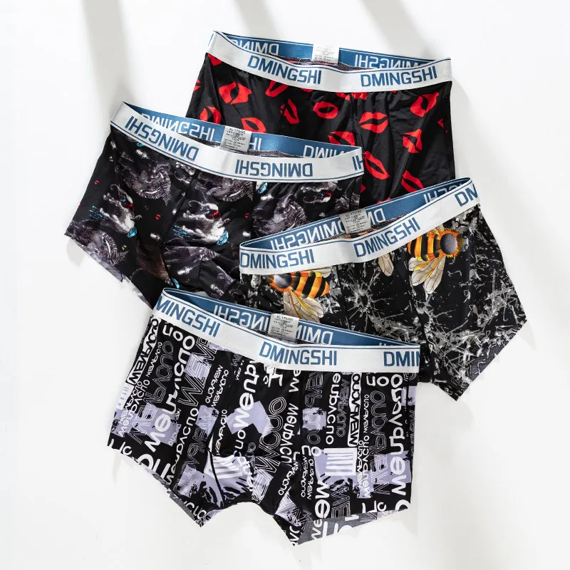 

Men's Underwear Summer Ice Silk Thin Breathable Boxers Printed Personalized Four Corner Student Youth Underwear Wholesale