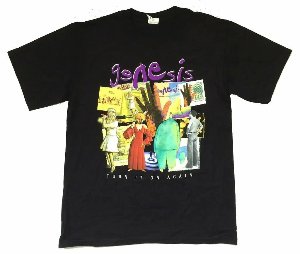 

Genesis Album Collage Turn It On Again 2007 Tour Black T Shirt New Phil Collins