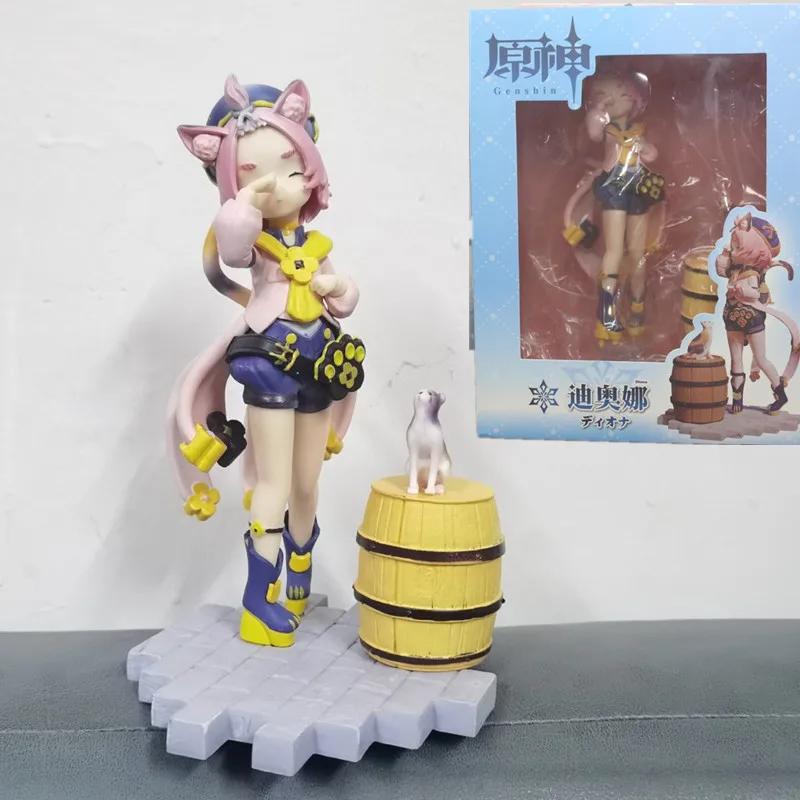 

Boxed 18CM Anime Genshin Impact spirit bartender Diona kawaii figure PVC Model toy doll Decoration Collectible christmas Gifts