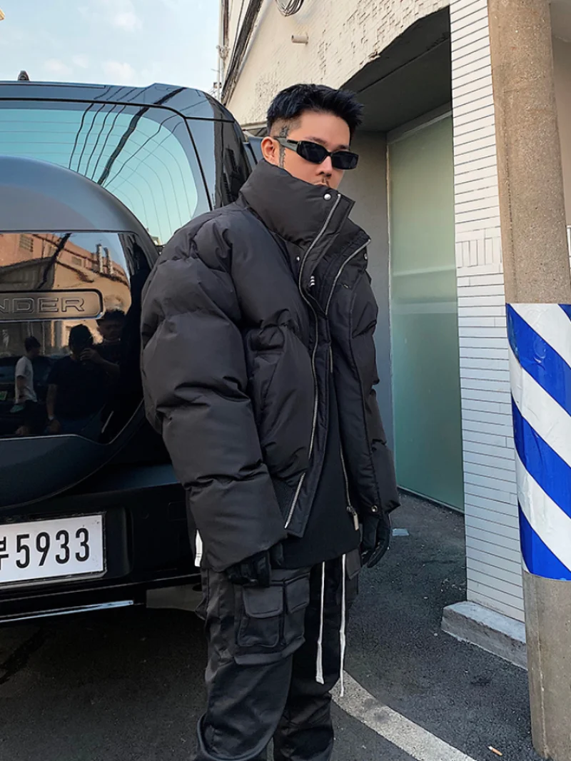 Hip Hop Bomber Parka Jacket Streetwear Mens Causal Stand Collar Loose Harajuku Winter Cotton Padded Jacket Coat Puffer Outerwear