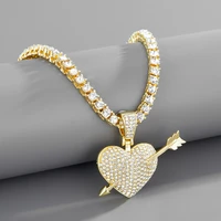 creative luxury lucky heart arrow pendant rhinestone tennis hip hop necklace men women engagement party jewelry fashion gift