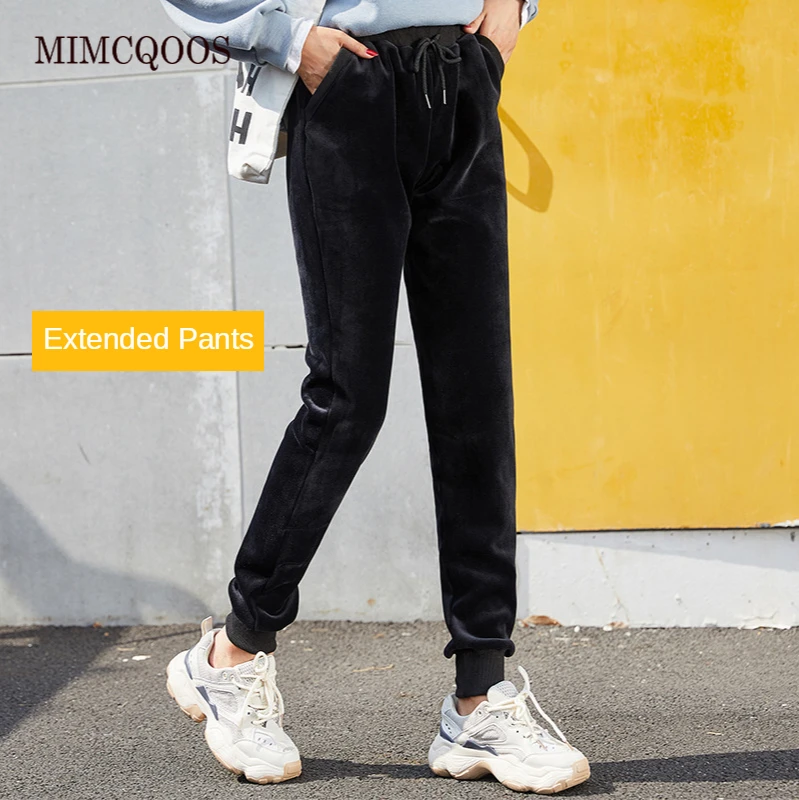 

170-180 см высокие женские удлиненные нижние брюки женские золотые бархатные толстые теплые зимние 2023 супер длинные черные повседневные спортивные штаны