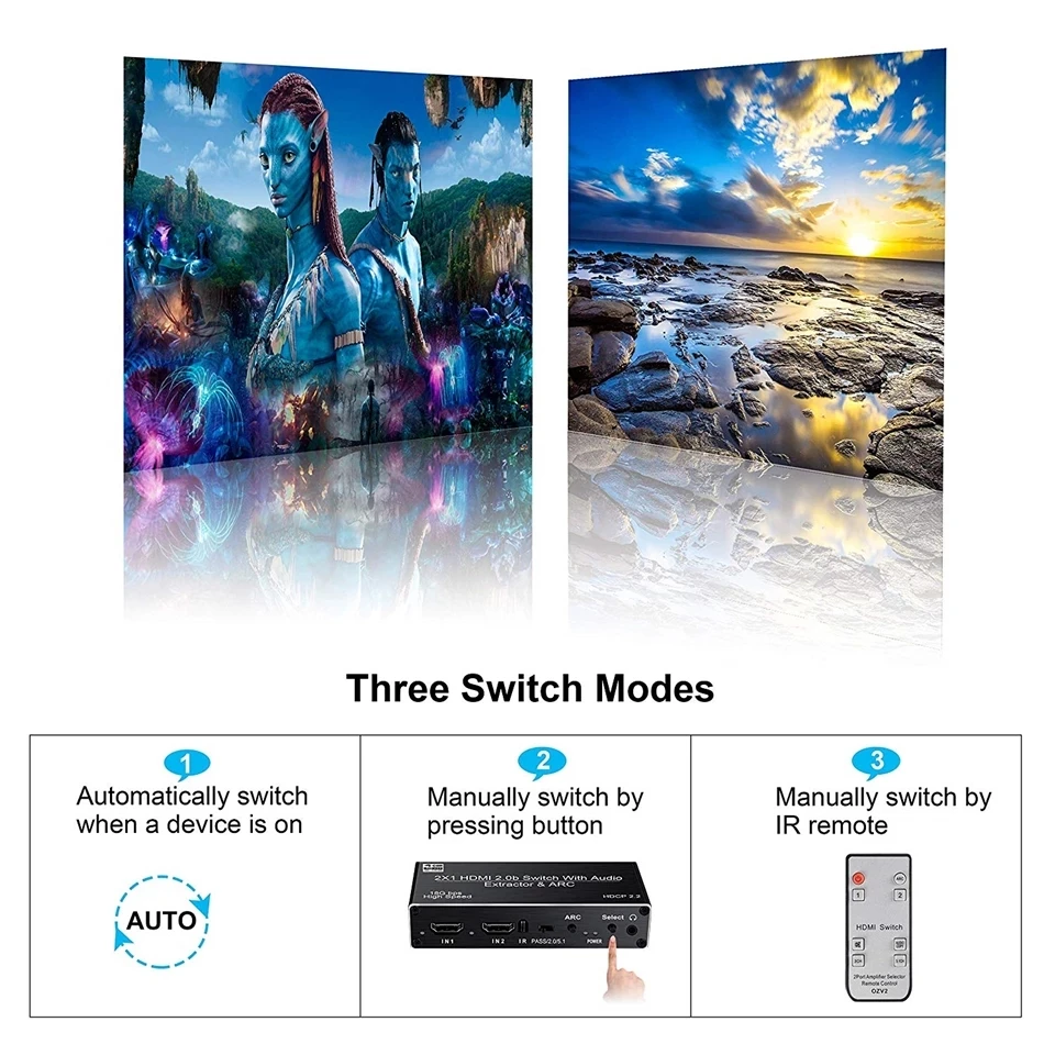 2 порта HDMI 0 аудио экстрактор для PS5 4K 60 Гц 5.1Ch HDMI2.0b ARC переключатель с toslink stereo HDCP 2.2