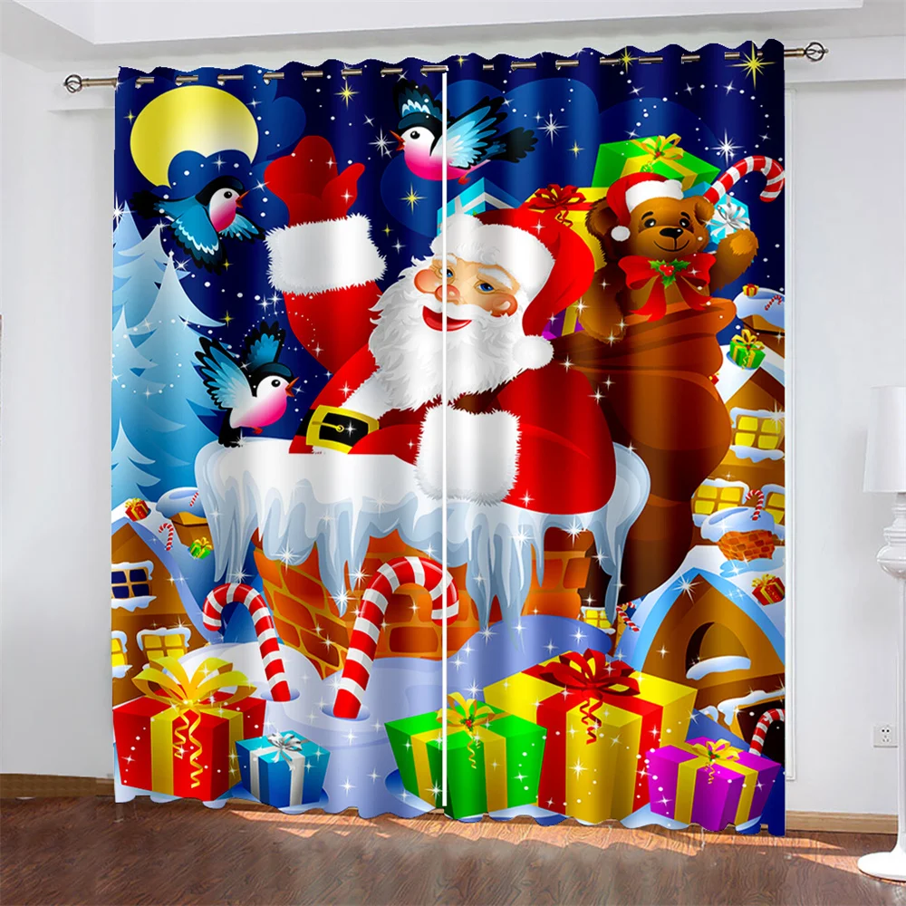 

3D Cheap Modern Merry Christmas Snowman Santa Claus Tree Happy New Year Thin Shading Curtains for Living Room Bedroom Decor