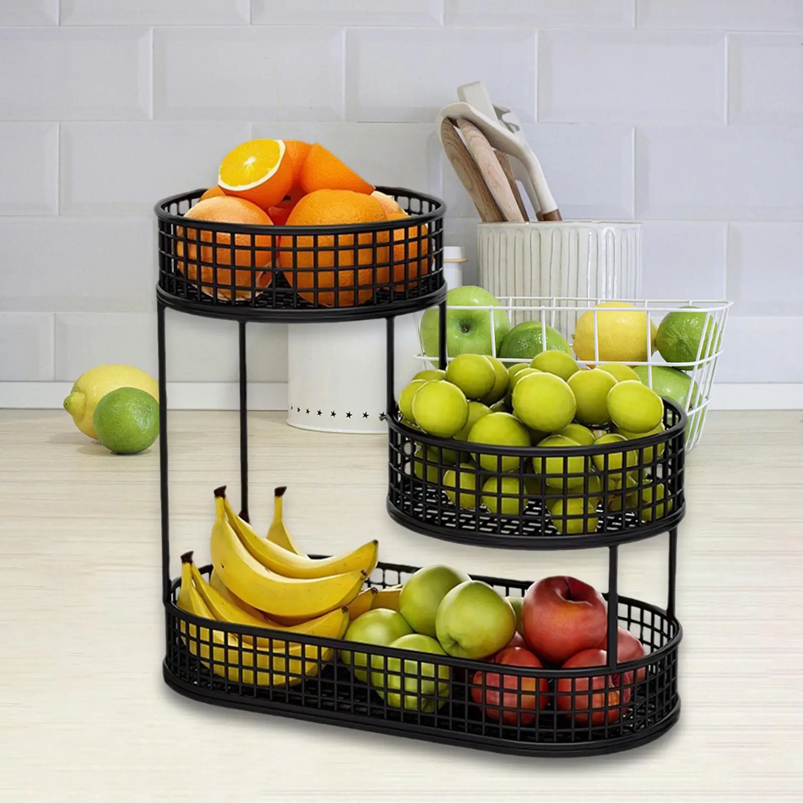 Countertop Fruit Basket Metal Wire Storage Basket, Counter Serving Tray Space Saver Serving Stand Vegetables Storage Rack