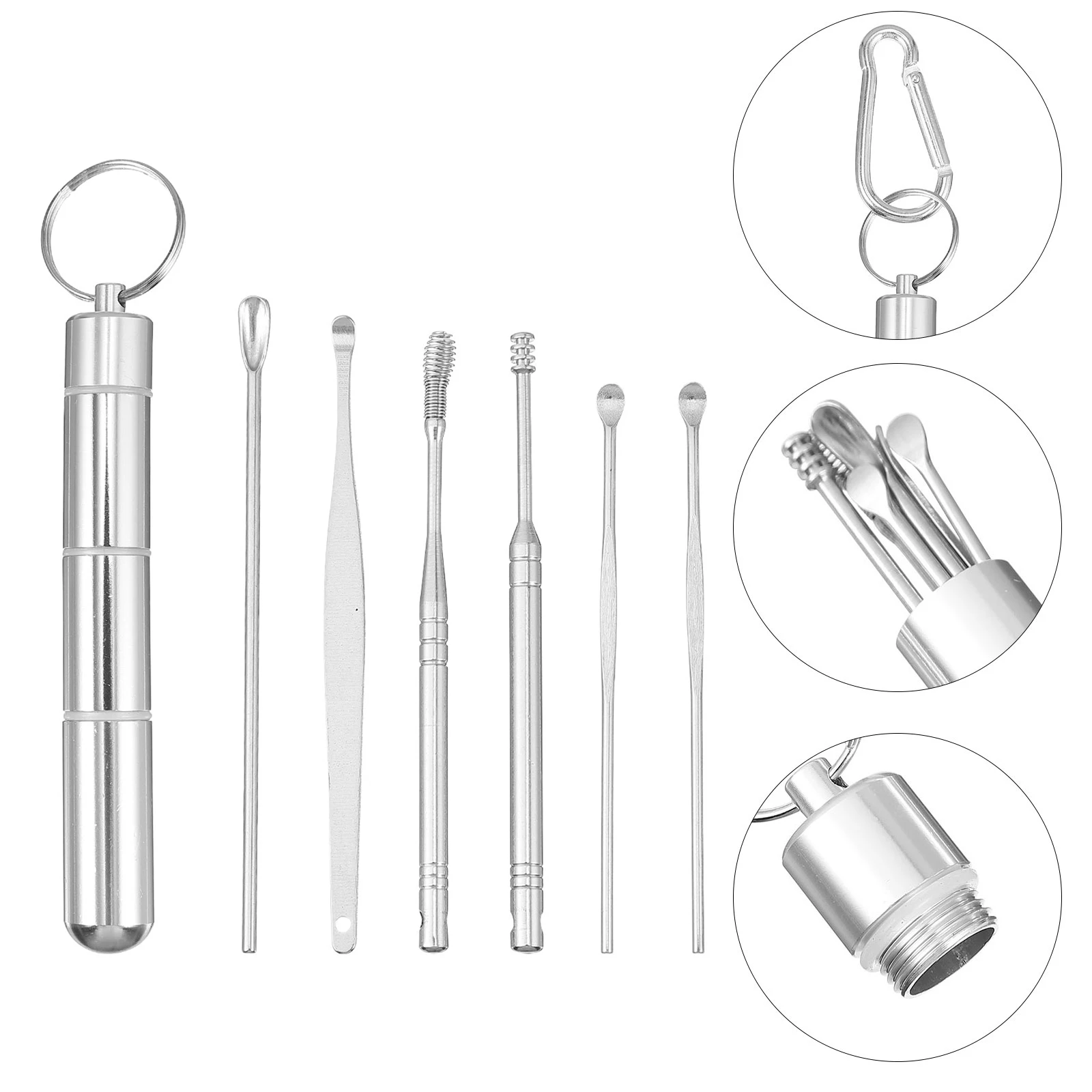 

1Set 7Pcs Silver Stainless Steel Ear Wax Pickers Comfotable Ear Picks Ear Cleansing Tool Ear Curettes Earwax Spoons Removal Tool
