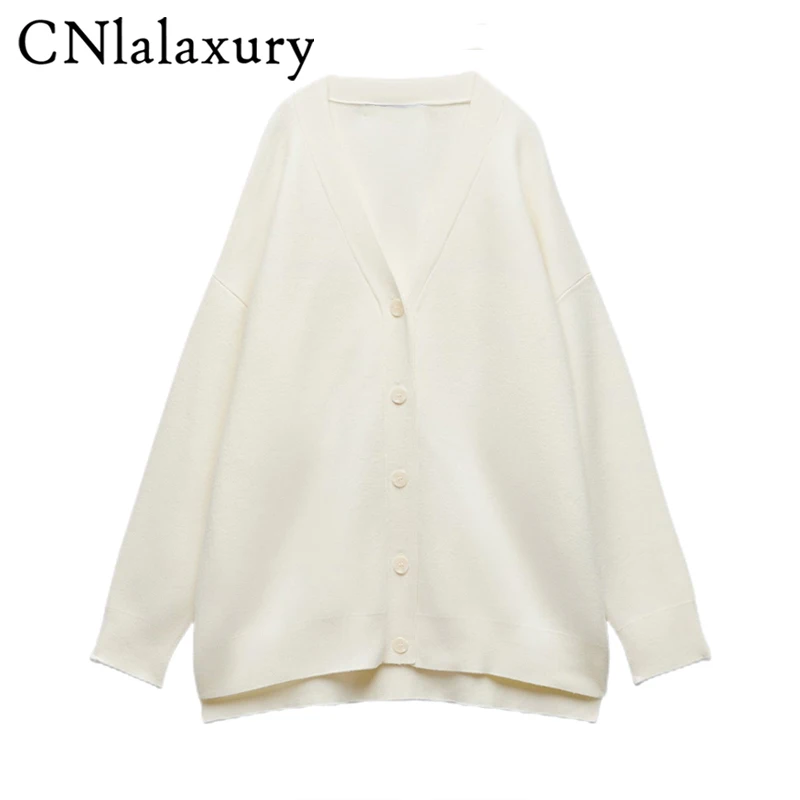 

CNlalaxury Autumn Winter Woman V neck Sweater Cardigan Casual Long Sleeves Solid Sweaters Simple Knitted Sweater Female Button