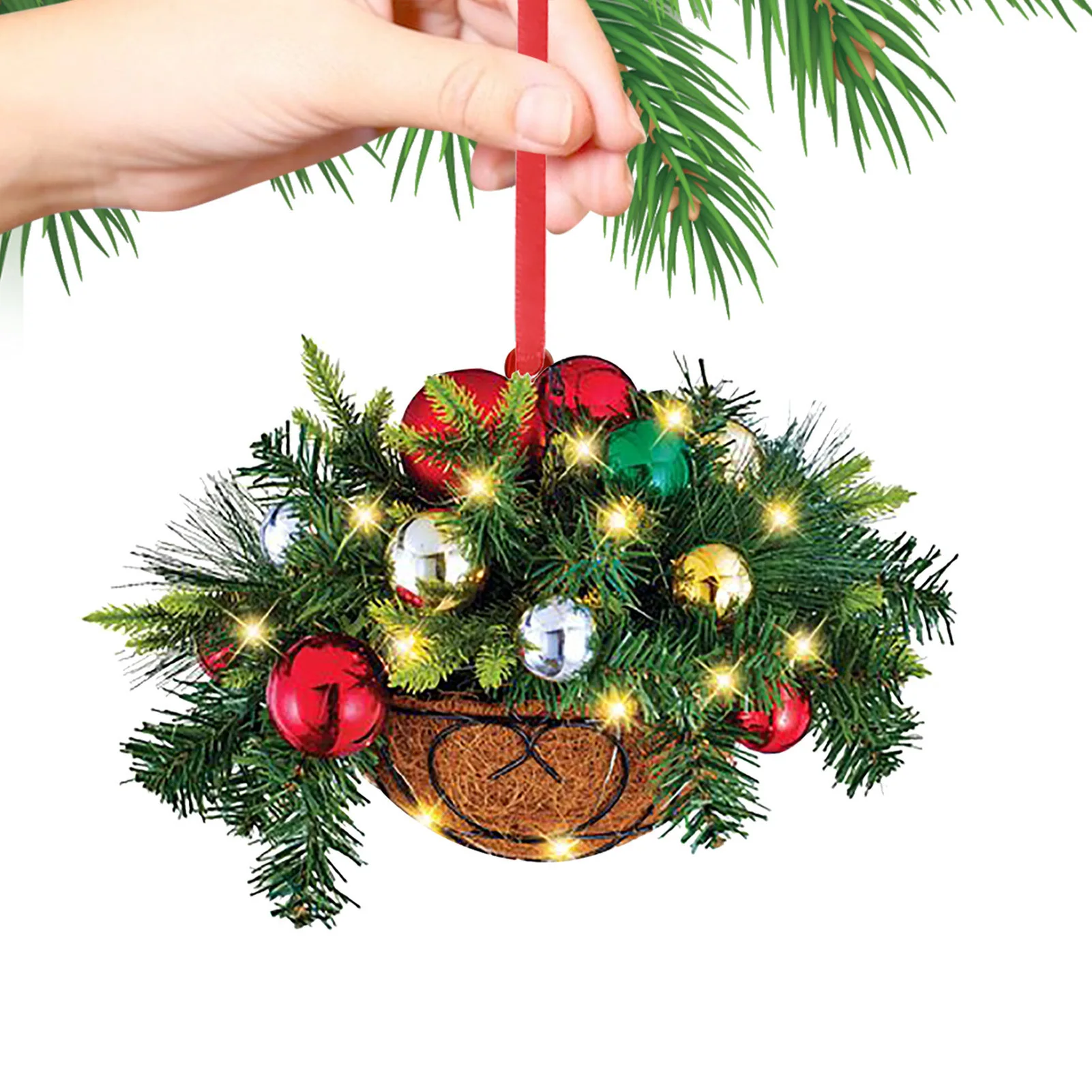 Christmas Hanging Basket Pendant Decorative Frosted Fir Berries Pine Cones Basket Hanging Gift Xmas Decor