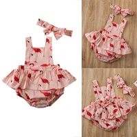 2pcs 0 24m newborn baby girl clothes set toddler infant flamingo print bodysuit cotton jumpsuit outfit clothing for girls