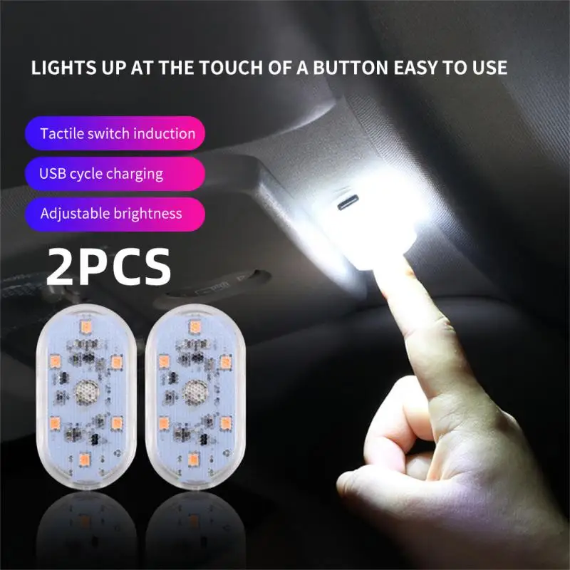 

2PCS LED Touch Lamp Car 7Colors Atmosphere Lamp USB Charging Night Light Car Interior Roof Decorative Reading Emergency Lamp