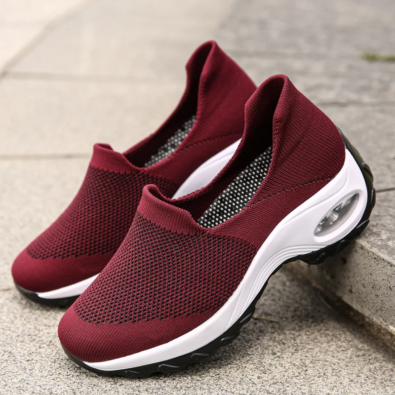 Womens Summer Shock Shoes Breathable Air Cushion Slip-On Sports Shoes Outdoor Walking Casual Shoes