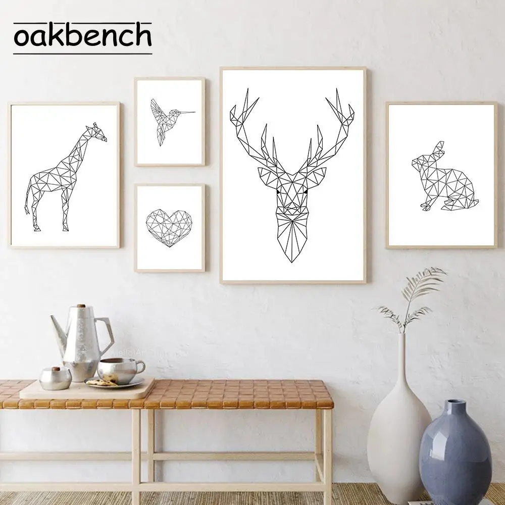 

Black and White Wall Art Elk Line Wall Pictures Hummingbird Canvas Painting Rabbit Minimalist Posters Nordic Poster Room Decor