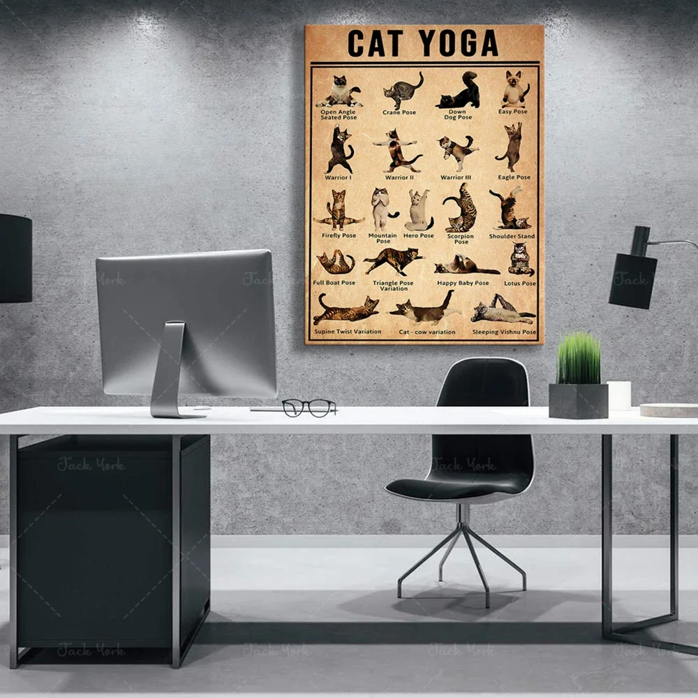 Плакат для йоги Айенгар Йога Аснас художественные принты с изображением кота