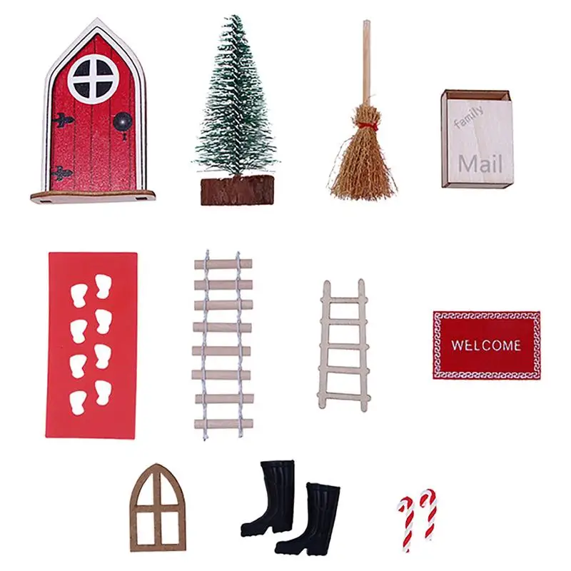 

Набор аксессуаров для кукольного домика, деревянная мебель для кукольного домика, рождественские двери, 1:12, 11 шт., сказочные двери, многофункциональный декоративный кукольный домик