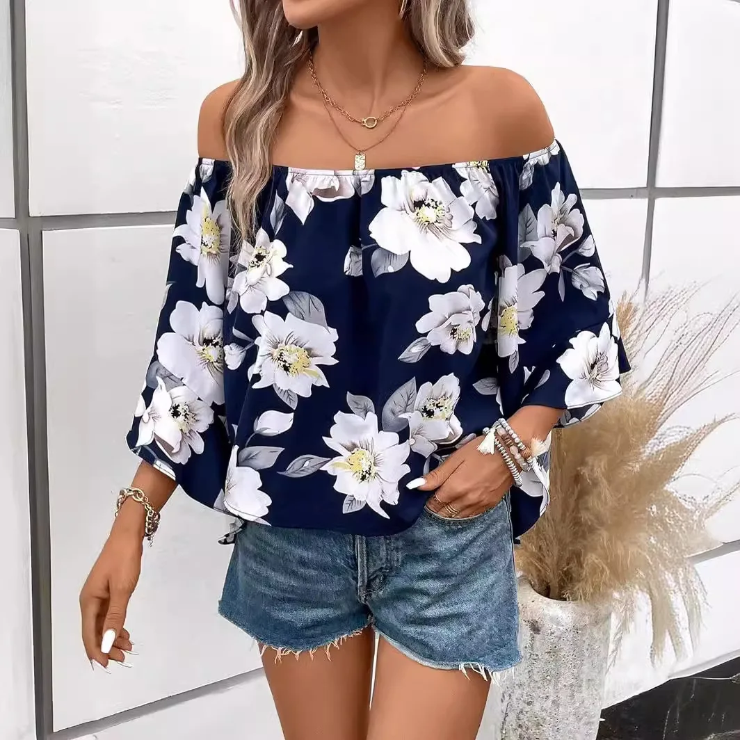 Женская блузка с открытыми плечами модный Свободный Топ цветочным принтом и