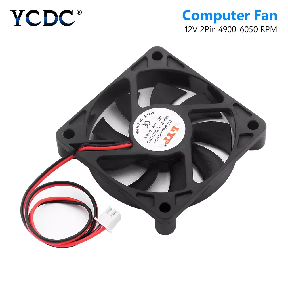 

60 X 60 X 10mm 2 Pins 12V DC Computer Cooling Fan PC Case CPU Heat Sink Cooler 4900-6050 RPM CPU Cooler Case Fan Low Noise