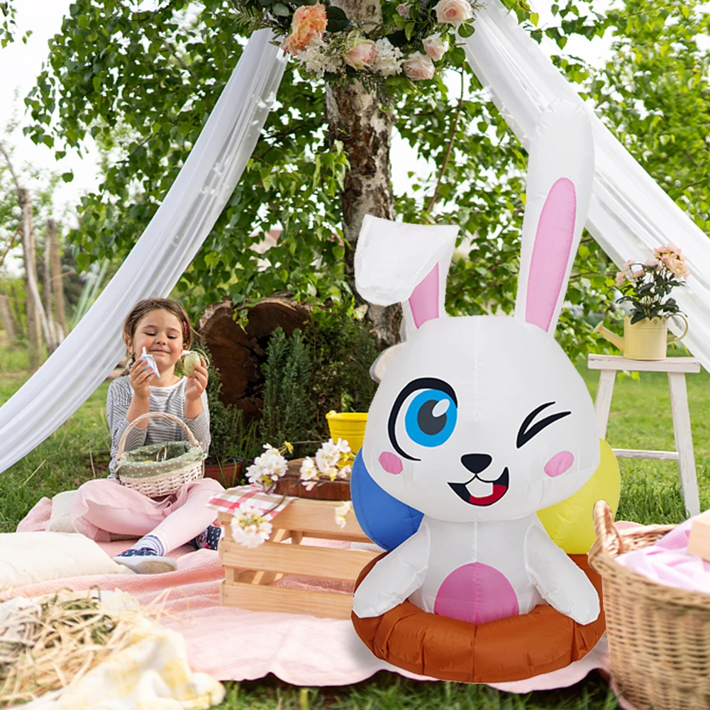 

LED Light Bunny Inflatable Model Cartoon Inflatables Bunny Toy Windproof Pull Rope Built In Blower for Indoor Outdoor Decoration