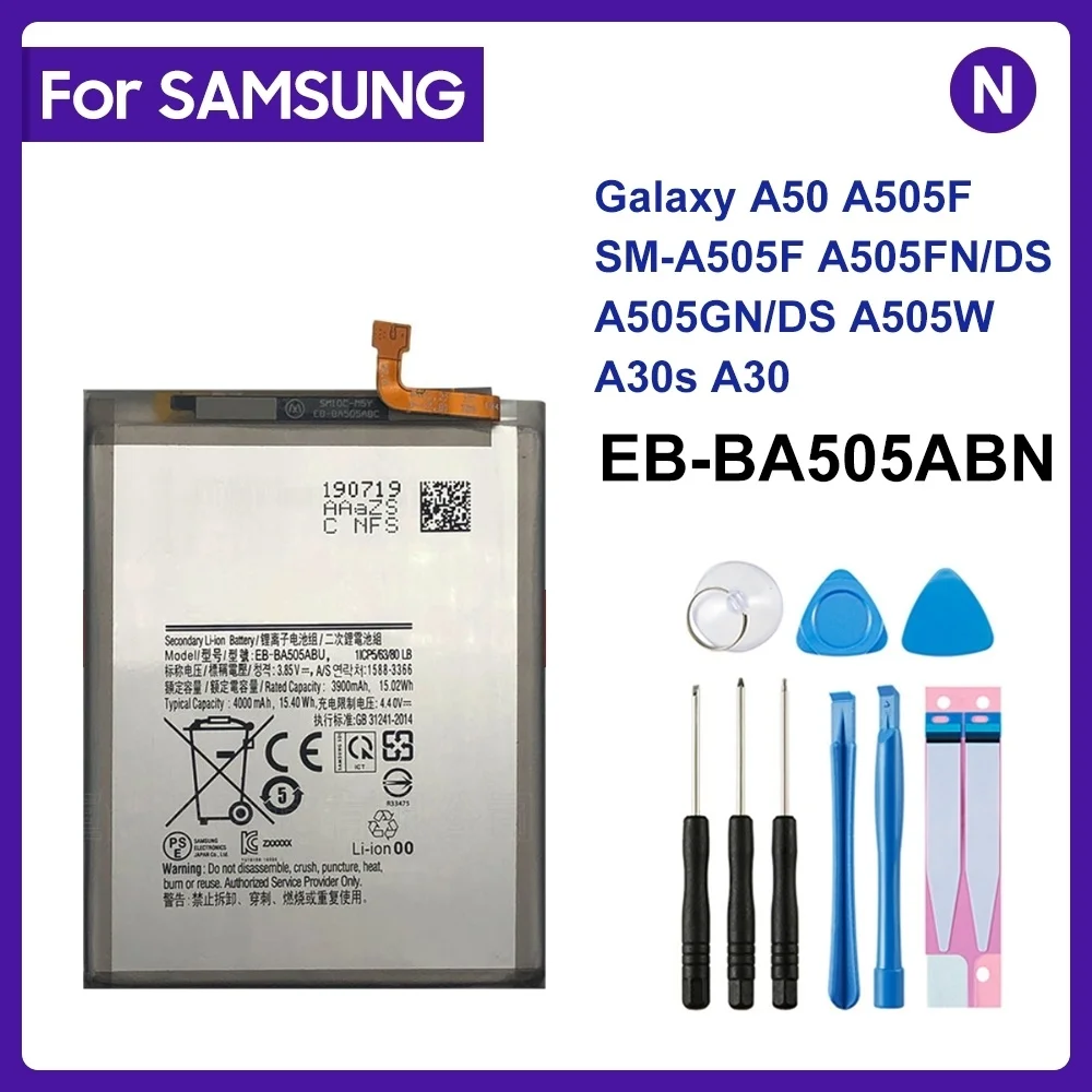 Оригинальная планшетория SAMSUNG, аккумулятор 4000 мАч для SAMSUNG Galaxy A50, A505F, EB-BA505ABN A505FN/DS/GN A505W, A30s, A30 + Инструменты