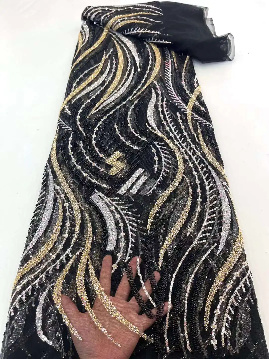 

Роскошная африканская Тяжелая Свадебная кружевная ткань из бисера 2023 высококачественные нигерийские блестки французская Тюлевая ткань для стандартного платья