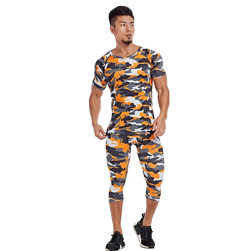 

Running Sets Sports Clothing Camo T-Shirts Pants Fitness Body Building Suit Trainning Exercise Tights Quick Dry Cycling Clothes
